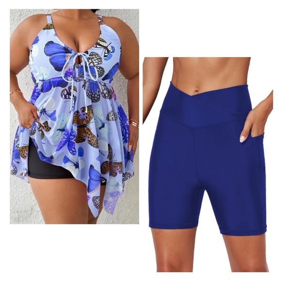 Shein Plus Women’s Butterfly Print Swim Top (20) with Aleumdr Board Shorts (2XL) - Picture 1 of 8